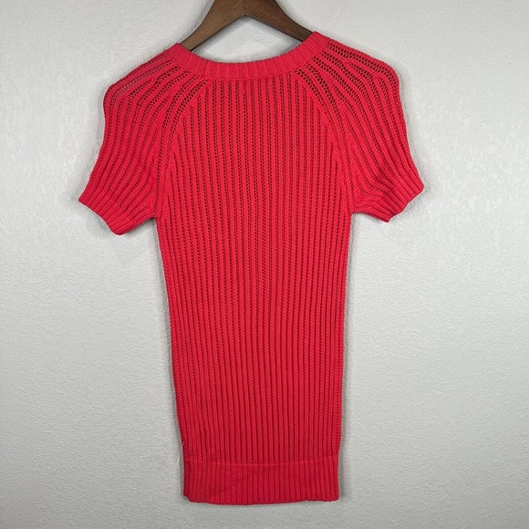 Derek Lam Womens Sweater Top Size Small Red Ribbed Knit Short Sleeve Crew Tunic - Picture 7 of 10